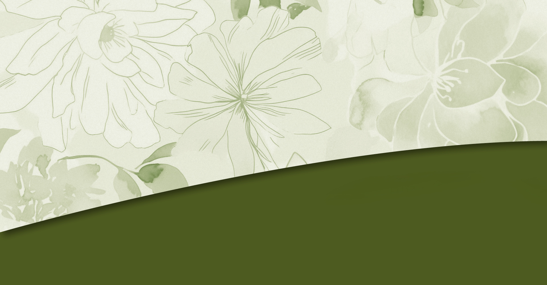 Immagine di sfondo neutro verde con una mezza luna con petali di fiore in trasparenza